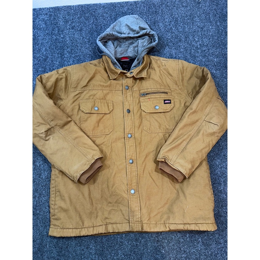 Genuine Dickies Mens Brown Canvas Hooded Work Jacket Quilted Lined NJS100BD L
